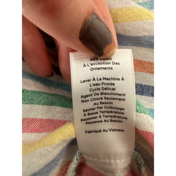 Talbots Rainbow Striped Linen Sleeveless Dress Size 16 Petite Coastal Pom Pom - Picture 7 of 8